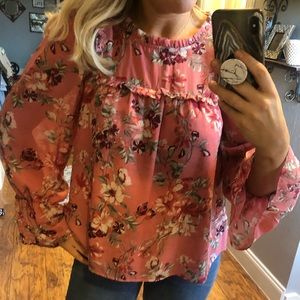 Seven Forty Two Floral Blouse w/ Flowy Sleeves